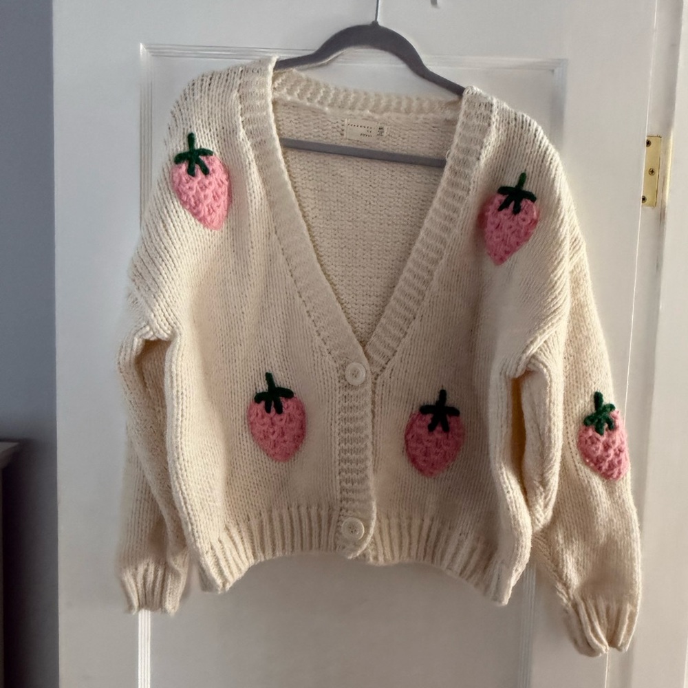 Dreamers Cream Cardigan with Pink Strawberry Details
